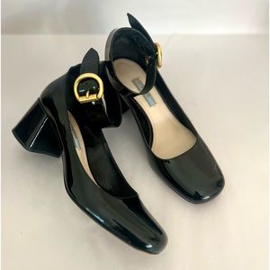 PRADA 💯Authentic Ankle Strap Patent leather Mary Jane Block Heel 9.5